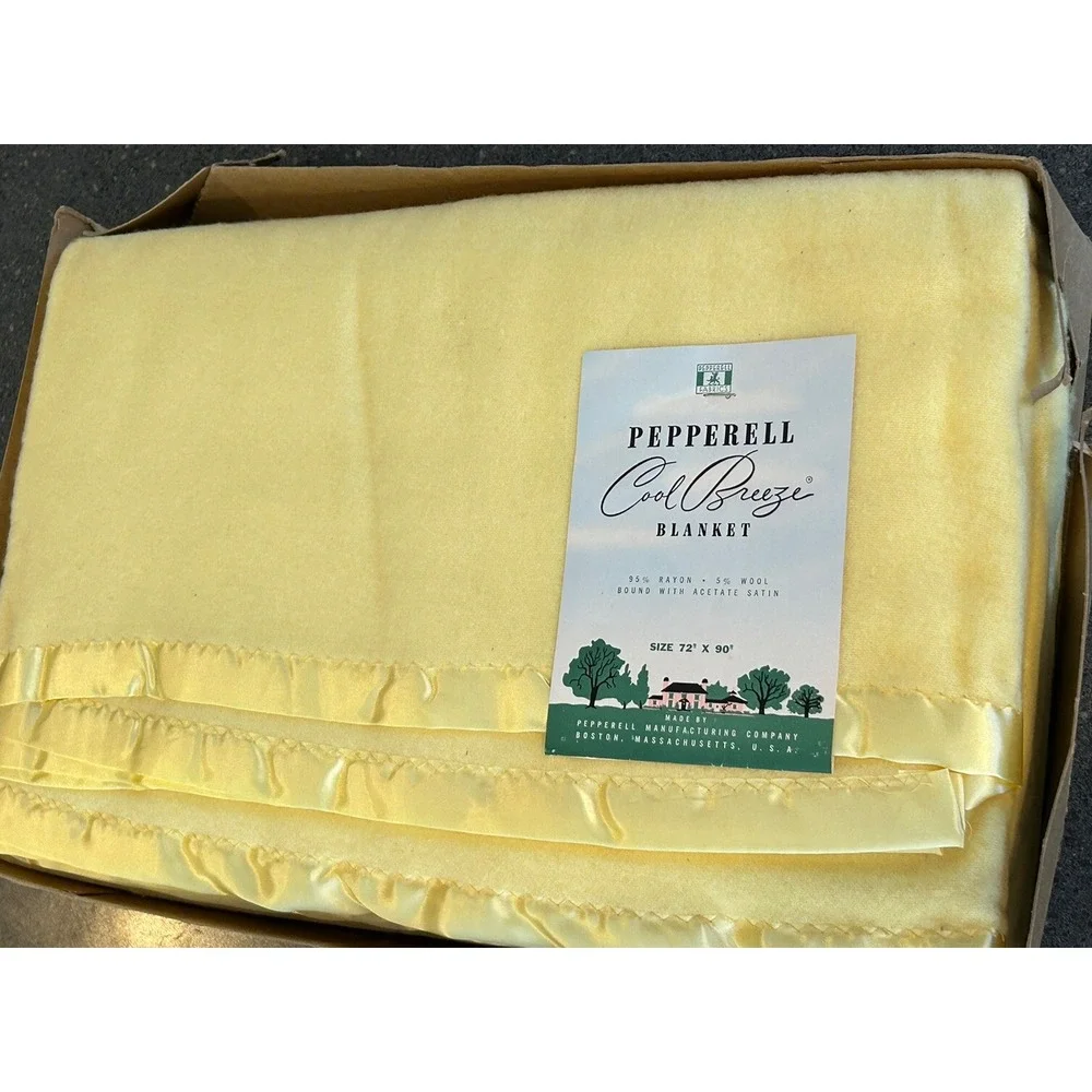 New Pepperell Blanket Wool Rayon Yellow Satin Binding MADE IN‎ USA w/box 70